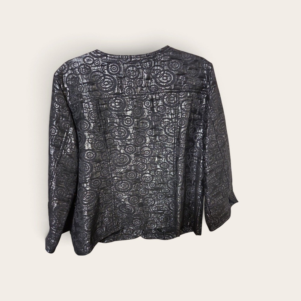 Ruby Rd Metallic Silver Black Swirl Button Front Jacket Evening Shimmer 18W 0456